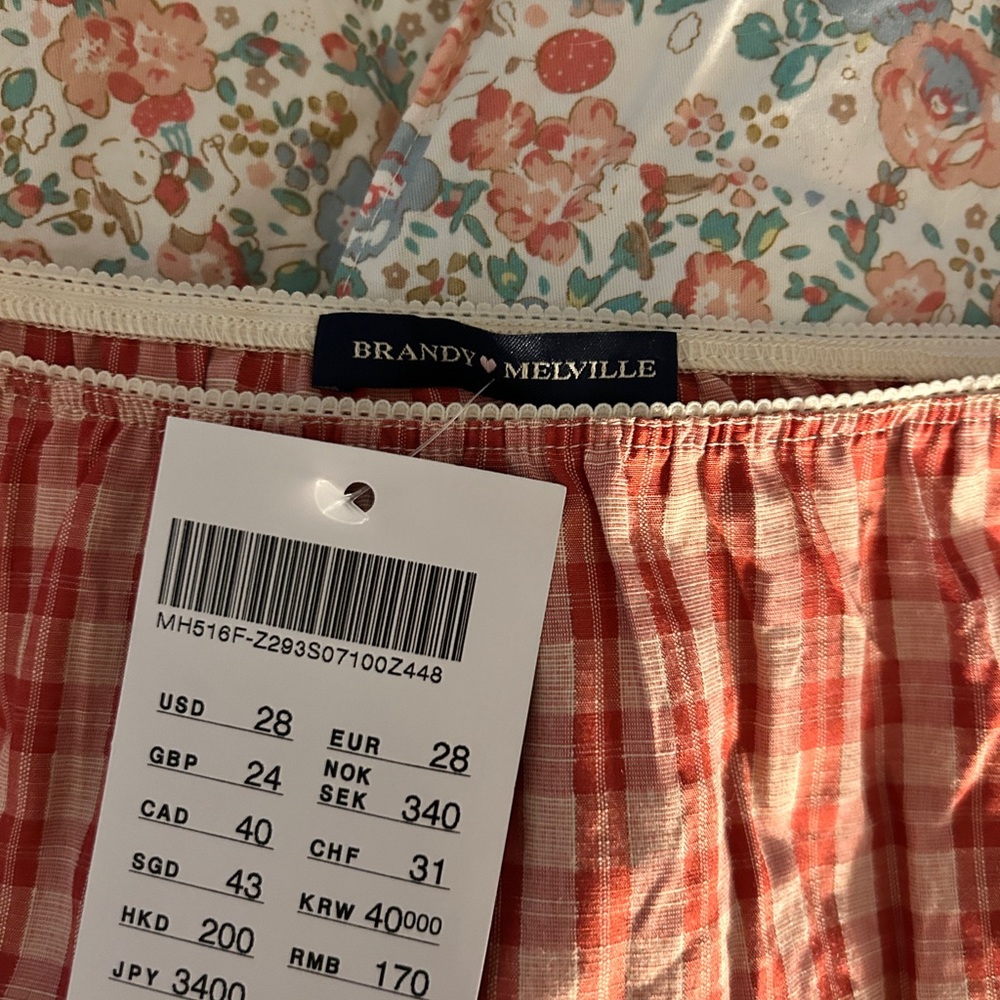 Brandy Melville Coral Pink Gingham Mini Skirt
